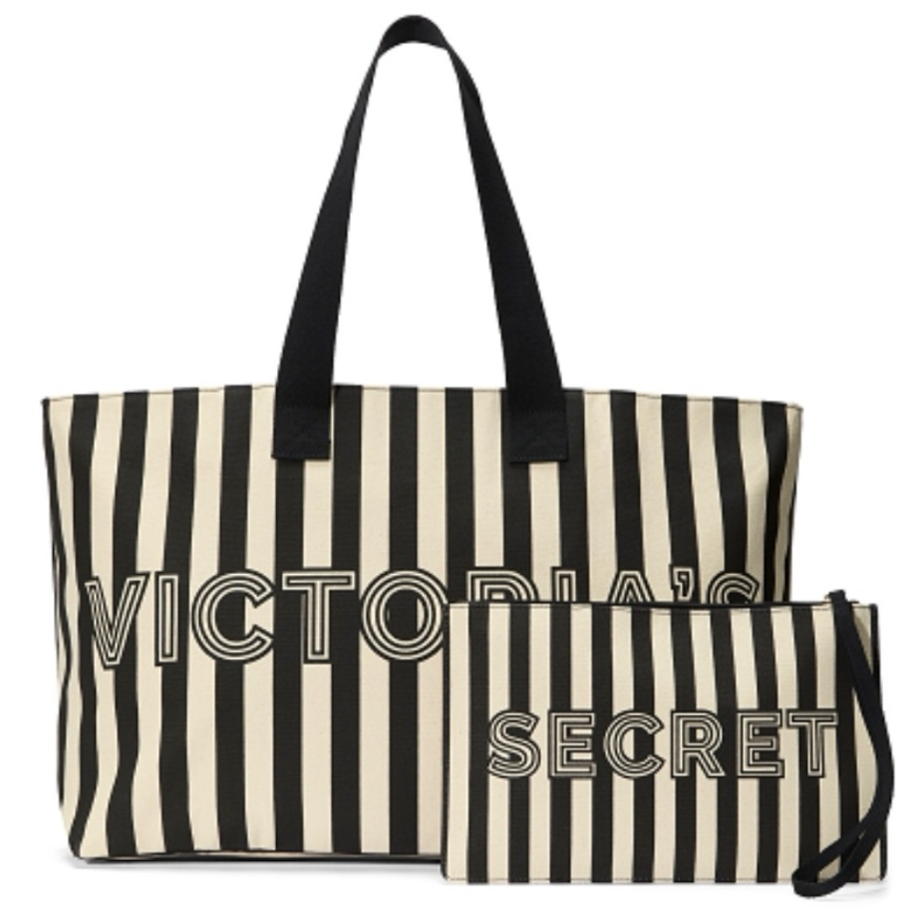 NWT Victoria's Secret Striped Tote Bag & Wristlet